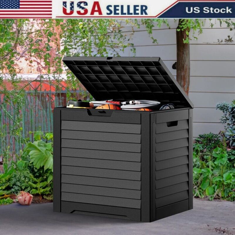 Waterproof 31Gal Outdoor Storage Box Stylish Louvered Deck Box with Lockable Lid