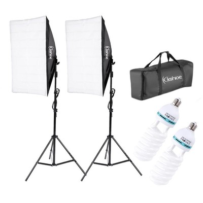2PCS Softbox Light Stand Photography Photo Equipment 2x Bulb Studio Light Kit