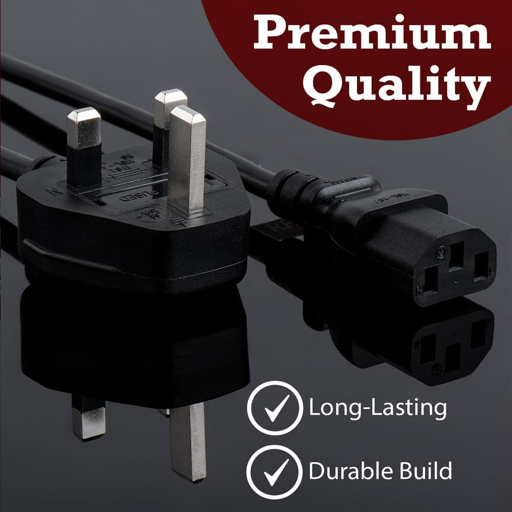 1.5m New Power Cord UK Plug to IEC C13 Kettle Lead Cable FOR PC Printer Monitor