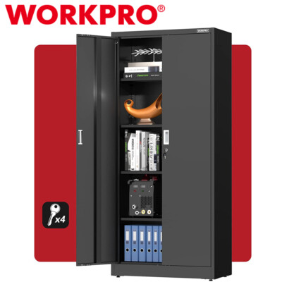 WORKPRO Storage Cabinet Metal Garage Cabinets Tall Locking Steel Cabinet 900 LBS