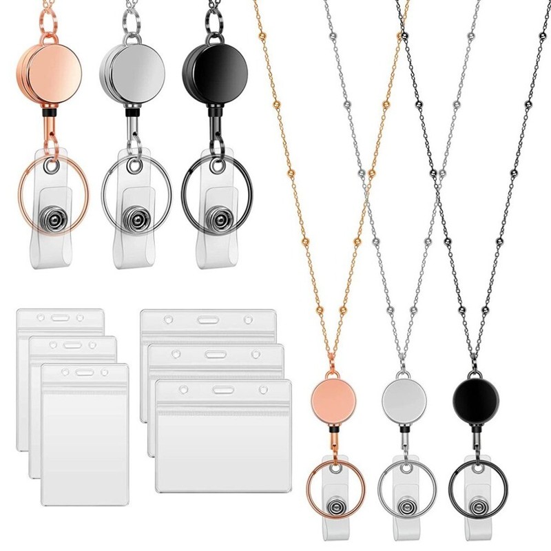 Necklace Retractable Badge Reel Lanyard with ID Card Holders