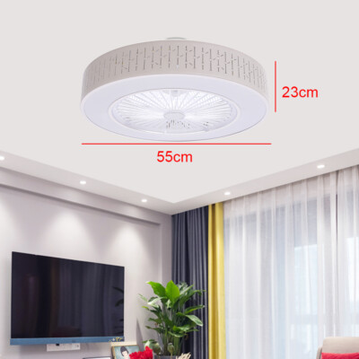 22'' Semi Flush Mount Ceiling Fan Invisible Fan Lamp LED 7 Blades 3 Speed Fan