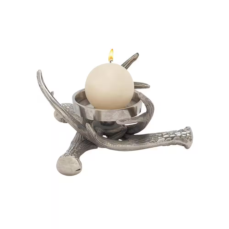4 Inch Crossed Antlers Base Rustic Silver Aluminum New