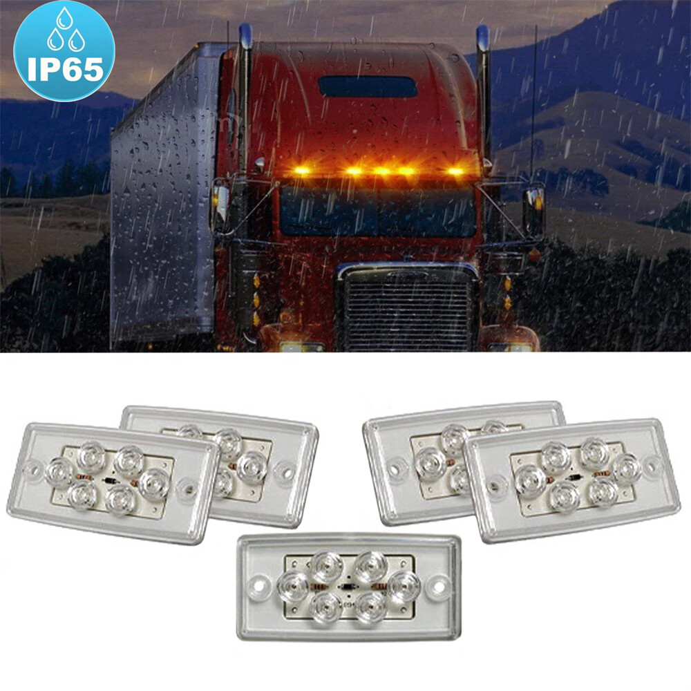 5 Rectangle Cab Light Roof Clearance Marker LED Clear Lens Truck Fits Volvo New