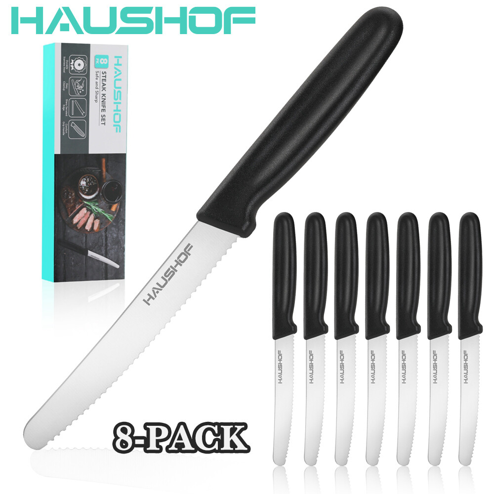 HAUSHOF 8PC Steak Knife Set Stainless Steel Serrated Steak Knives Set w/Gift Box