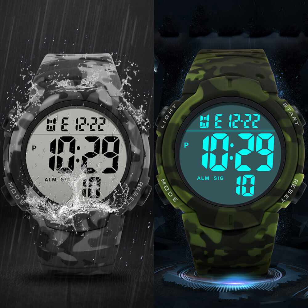 Waterproof Digital Sports Watch Military Tactical Mens LED B