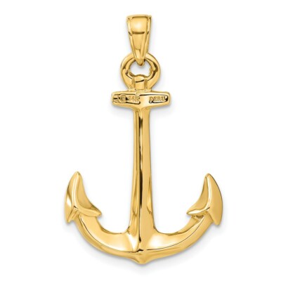 Pre-owned Superdealsforeverything Real 14kt Yellow Gold 3-d Anchor Pendant