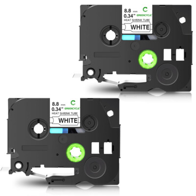 HS HSE 221 Shrink Tube Label Tape for Brother PTE300 PT-E500 E800W 8.8mm 2Packs