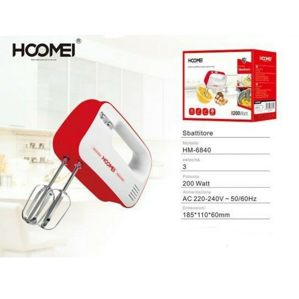 Sbattitore Elettrico Frullatore Impastatore 3 Velocita' 200 Watt Hoomei Hm-6840