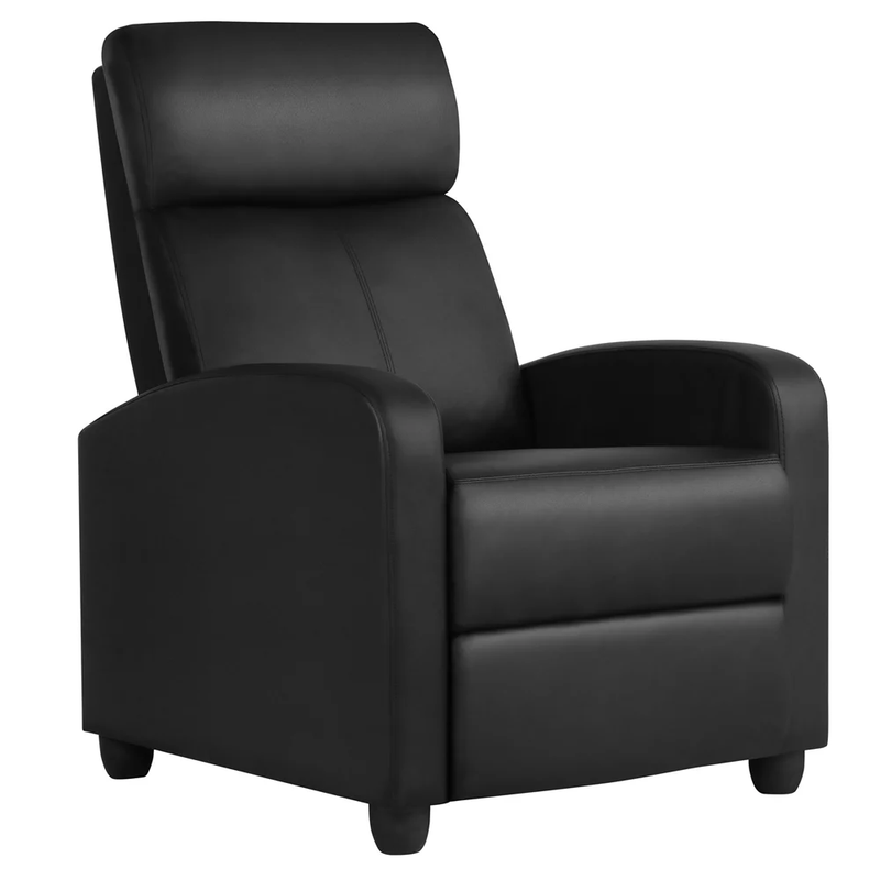 Alden Design Faux Leather Push Back Theater Recliner Chair With Footrest Black