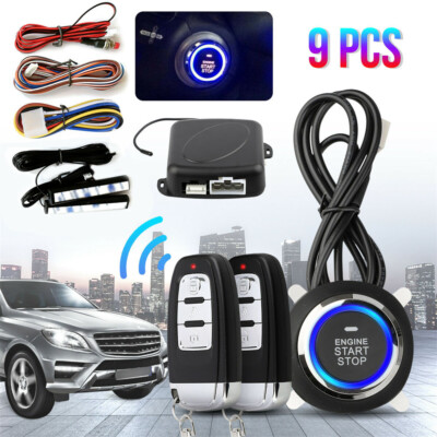 9pcs Car Keyless Entry Engine Start Alarm System Push Button Remote Starter Stop