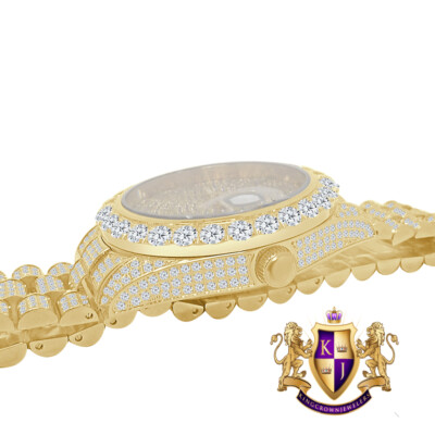 Pre-owned Usdiamondking Solitaire Solid Steel 18k Yellow Gold Finish Simulated Diamond Watch 42mm W/date