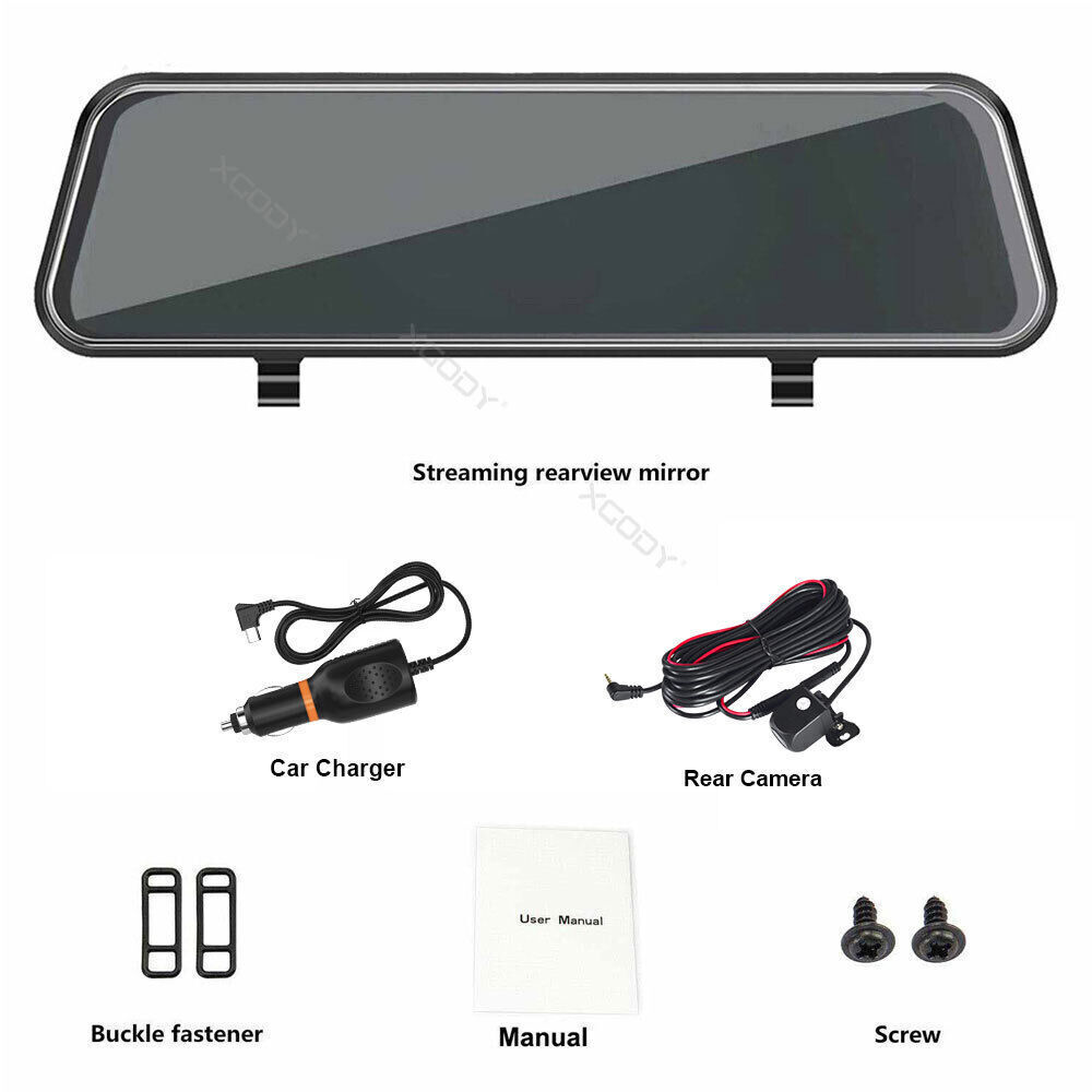 10" Full Touch HD 1080P Car Dual Lens DVR Rear View Mirror Video Dash Camera Cam