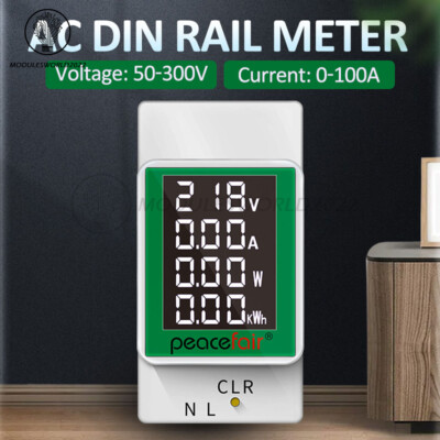 AC 50V-300V 100A DIN Rall Digital Power Energy Watt Kwh Meter Voltmeter Ammeter