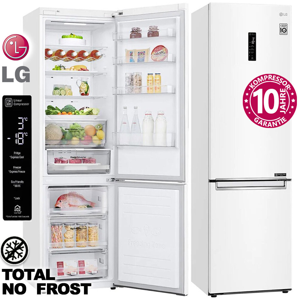 LG Kühl Gefrierkombination Kühlschrank NoFrost Premium Weiß 203cm 384L LED Kombi