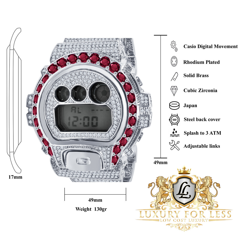 Pre-owned Casio Men's Solitaire Fire Pink 14k White Gold Tone  G-shock Dw6900 Custom Watch