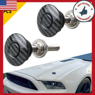 2 Button X Push Quick Release Hood Bonnet Pins Lock Clip Car Bumper Latch Carbon