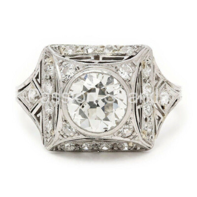 4ct Round Lab-Created Moissanite Art Deco Edwardian Cocktail Ring Gold Plated