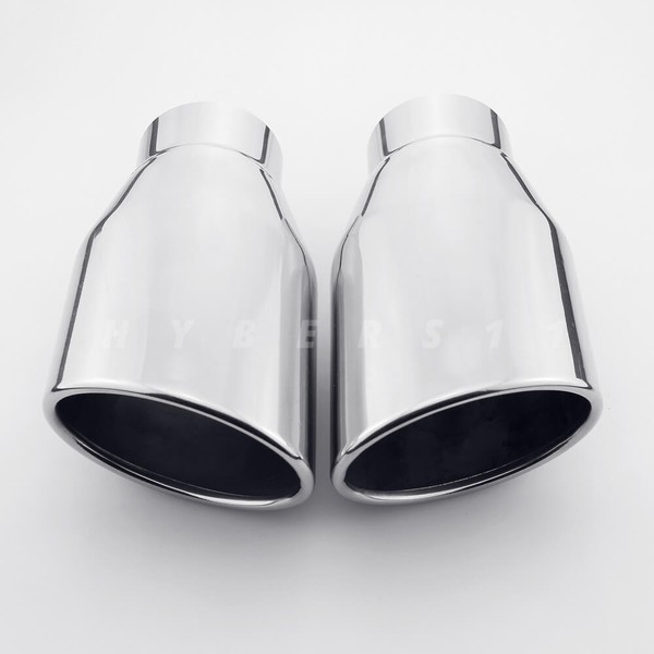 picture 2 of Pair Stainless Steel Oval Exhaust Tips 2.25 inch Inlet Rolled Angle Cut Out