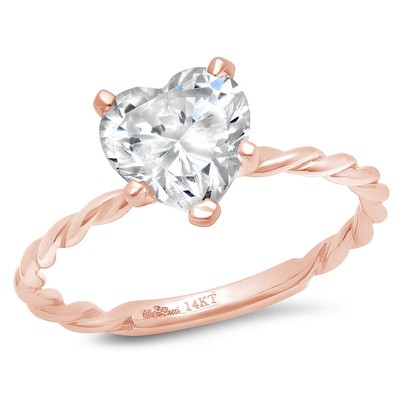 Pre-owned Pucci 1.9 Heart Simulated Diamond Rope Knot White Statement Promise Ring 14k Rose Gold