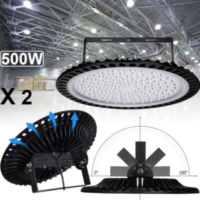 2Pack 500W LED UFO High Bay Light 6000K Work Shop Warehouse Industrial Lighting 