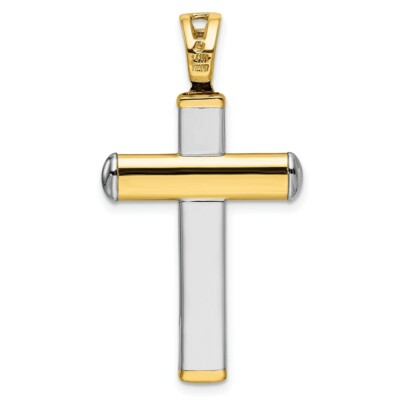 Pre-owned Superdealsforeverything Real 14kt Two-tone Polished Crucifix Pendant