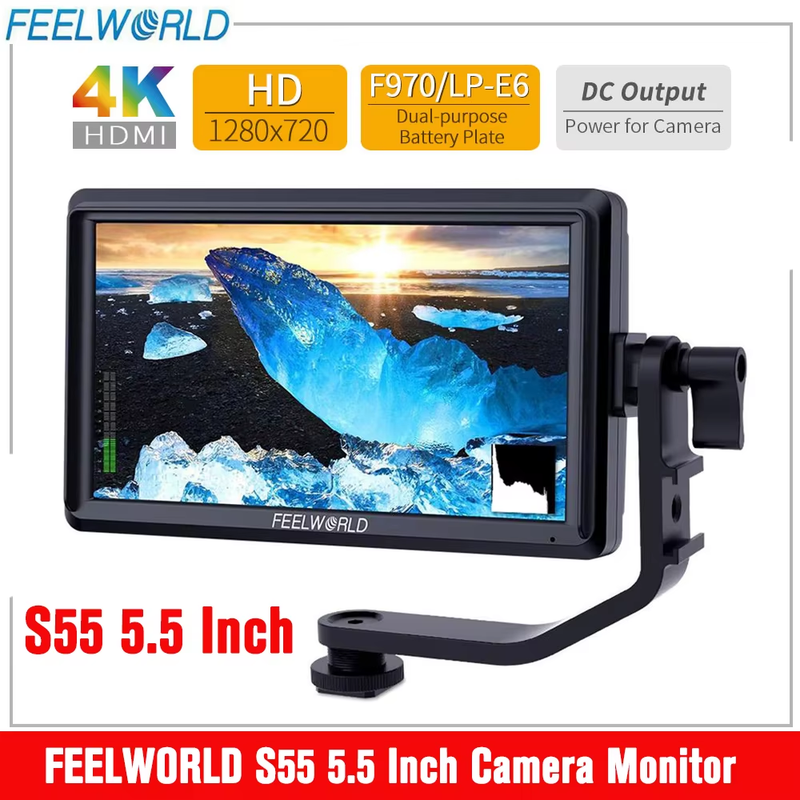 S55 5.5 Inch DSLR Camera Field Monitor Focus Assist Small HD 1280x720 IPS with 8