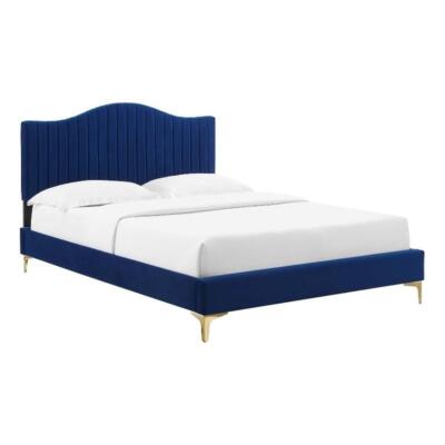 Modway Juniper Channel Tufted Performance Velvet Full Platform Bed - Navy