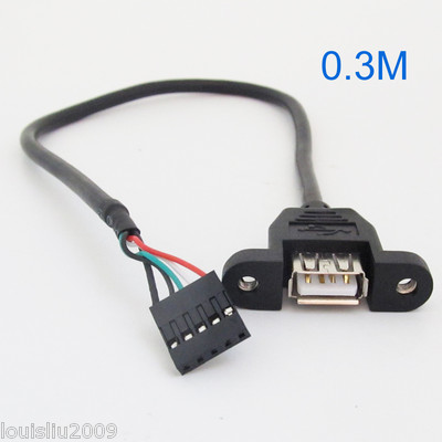 1pc Black 30cm/1ft USB Internal 5 Pin Header to USB A Female Jack Adapter Cable