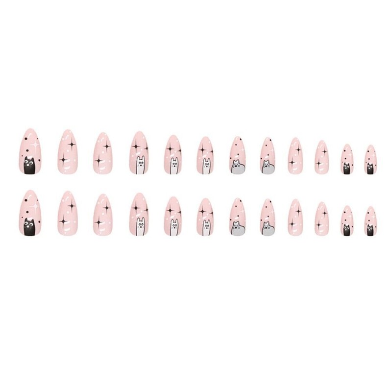 Nail Tips Fake Nials Press on Nails DIY French Cute Cat Long Almond False Nails