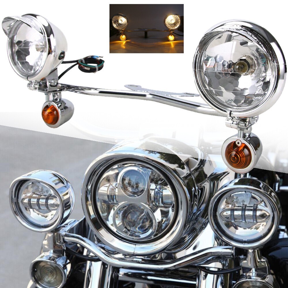 Driving Spot Fog Light Bar Motorcycle W/ Bracket Turn Signal For Harley Honda