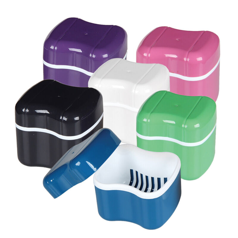 2x Pcs Denture Retainer Mouth Guard Storage Case W/soaking Rinsing Bath Basket
