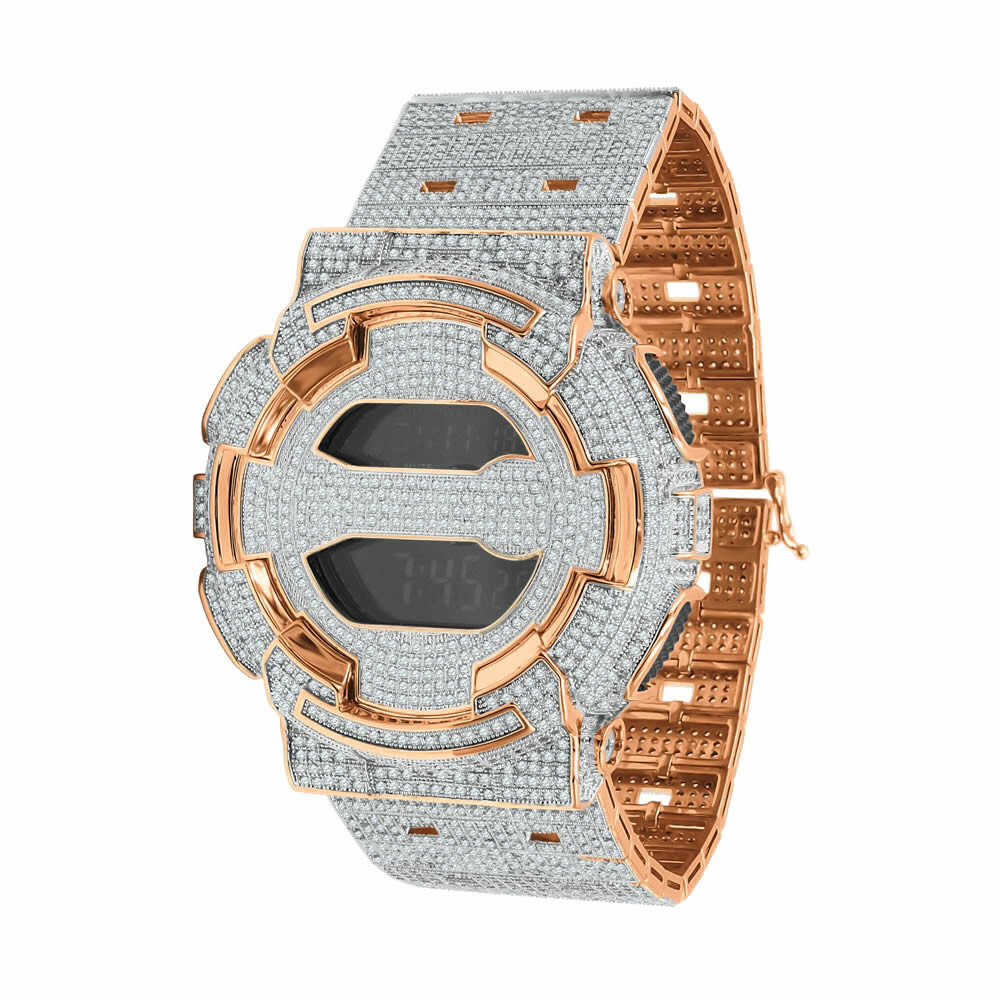 Pre-owned G-shock Custom Casio  Rose Gold Simulated Diamondadjustable Band Watch Gd -100