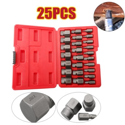 25Pcs Multi-Spline Screw Extractor Set Hex Head Bit Socket Wrench Bolt Remover