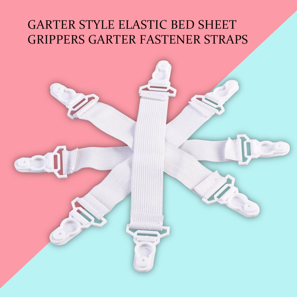 4x Bed Sheets Gripper Straps Elastic Garter Fastener with Button Hook