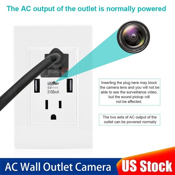 HD 1080P WiFI IP Camera in AC Wall Outlet Home Nanny Cam Socket Can be Used US