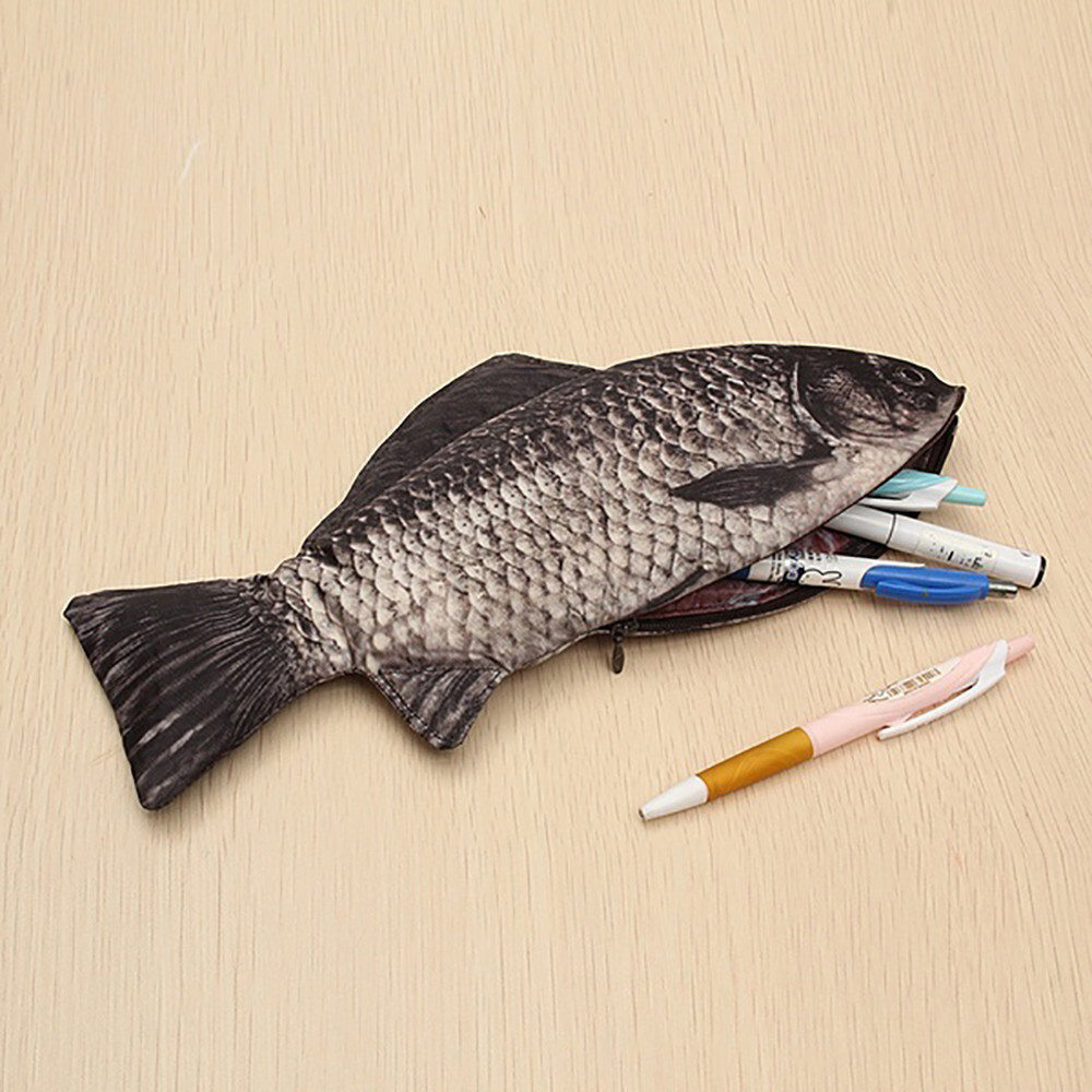 Pen Pouch Bag Realistic Fish Shape Make-up Pencil Case W/ Zipper Stationery Bag