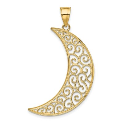 Pre-owned Superdealsforeverything Real 14kt Yellow Gold Filigree Moon Pendant