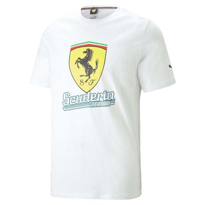 

Мужская белая повседневная футболка с коротким рукавом Puma Ferrari Race Shield с круглым вырезом и коротким рукавом, Белый, Puma Ferrari Race Shield Graphic Crew Neck Short Sleeve T-Shirt