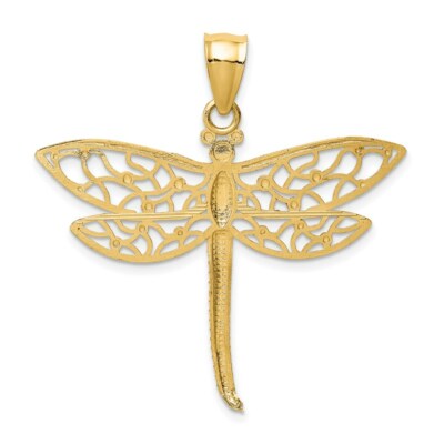 Pre-owned Superdealsforeverything Real 14kt Yellow Gold Diamond-cut Dragonfly Pendant