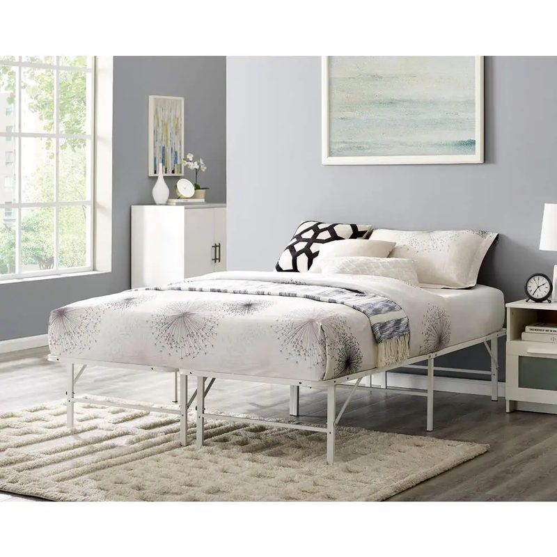 14" Marco De Cama Blanca Queen Size Base Plataforma Estructura Para Adulto Metal