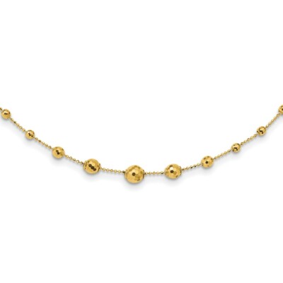 Pre-owned Superdealsforeverything Real 14kt Yellow Gold Polished And Textured Beaded 17in Necklace