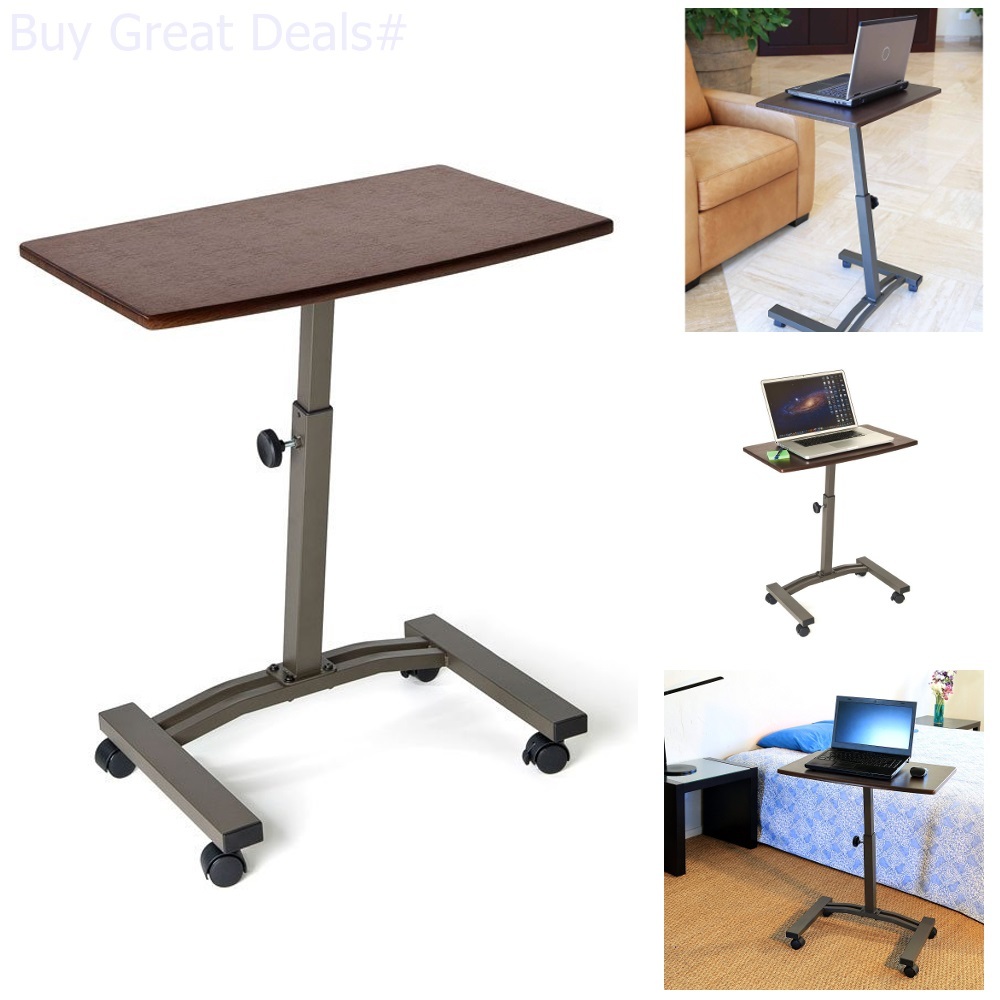 Rolling Laptop Table Adjustable Cart Tray Wheels Desk Usb Couch