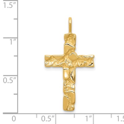 Pre-owned Superdealsforeverything Real 14kt Yellow Gold Nugget Cross Pendant