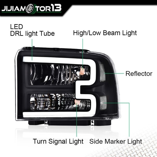 LED DRL Headlights w/ Harness Fit For 05-07 Ford F250 F350 F450 F550 Super Duty