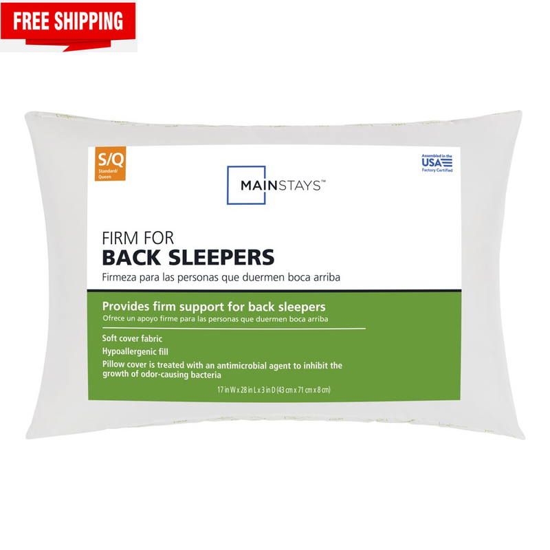 Mainstays Firm Bed Pillow, Ideal for Back Sleepers, Standard/Queen