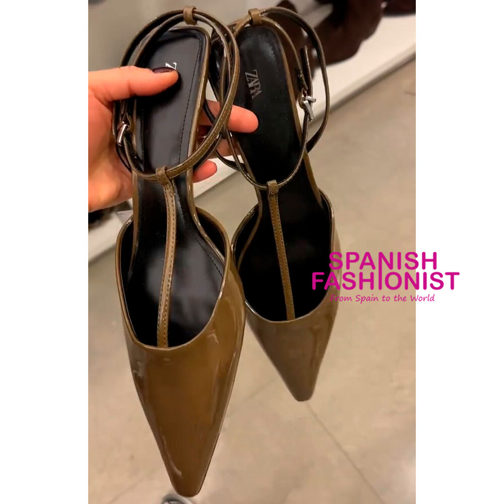 ZARA WOMAN SS25 GREENISH KITTEN HEEL STRAPPY SLINGBACKS ALL