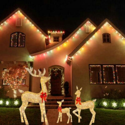 Christmas Lighted Reindeer Family Decoration Deer Set Indoor Outdoor Lawn Decor