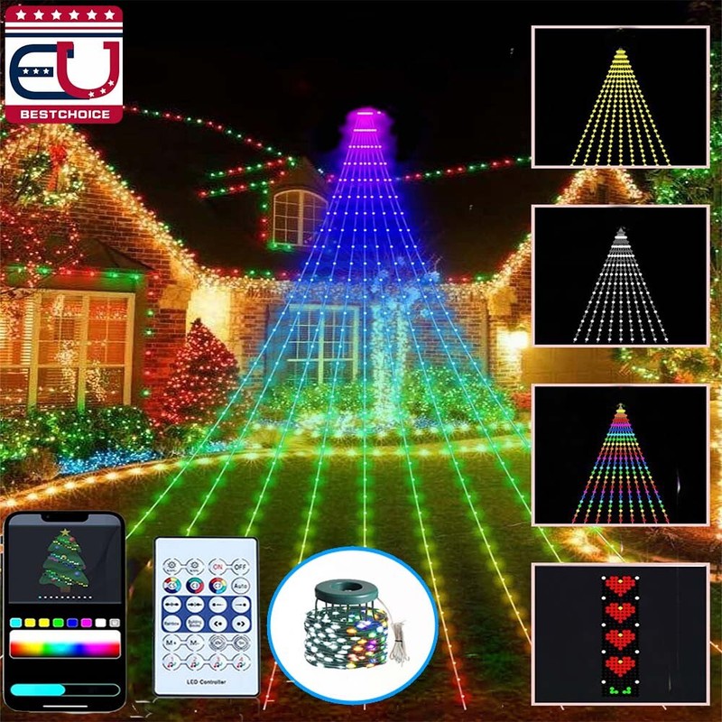 Christmas Tree Waterfall String 200LED Lights Waterproof Smart Home Decor