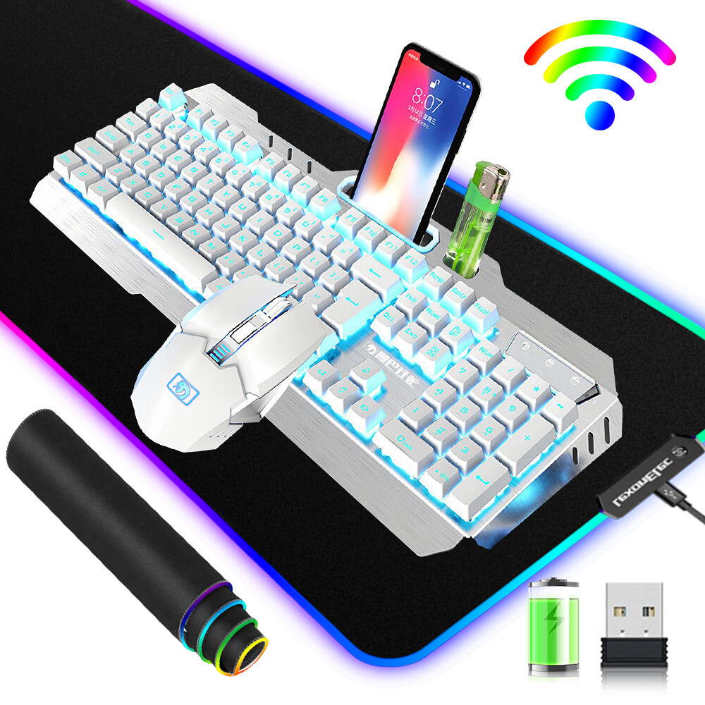 3-in-1 Wireless Gaming Keyboard and Mouse LED Backlit +RGB Mouse Pad PC PS4 Xbox